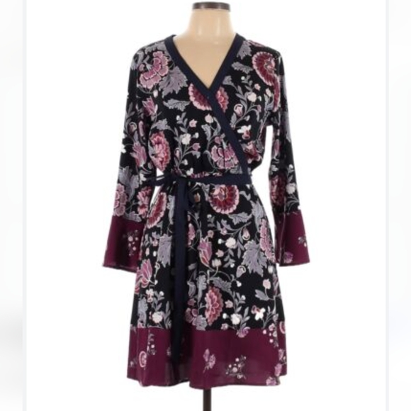 Host Pick - LOFT Black Floral Faux Wrap Dress - Picture 1 of 4